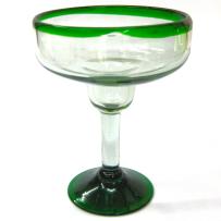  / copas grandes para margarita con borde verde esmeralda, 14 oz, Vidrio Reciclado, Libre de Plomo y Toxinas